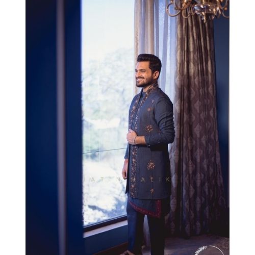 Dark Blue Ranveer Singh Wedding Sherwani Groom Sherwani Blue 